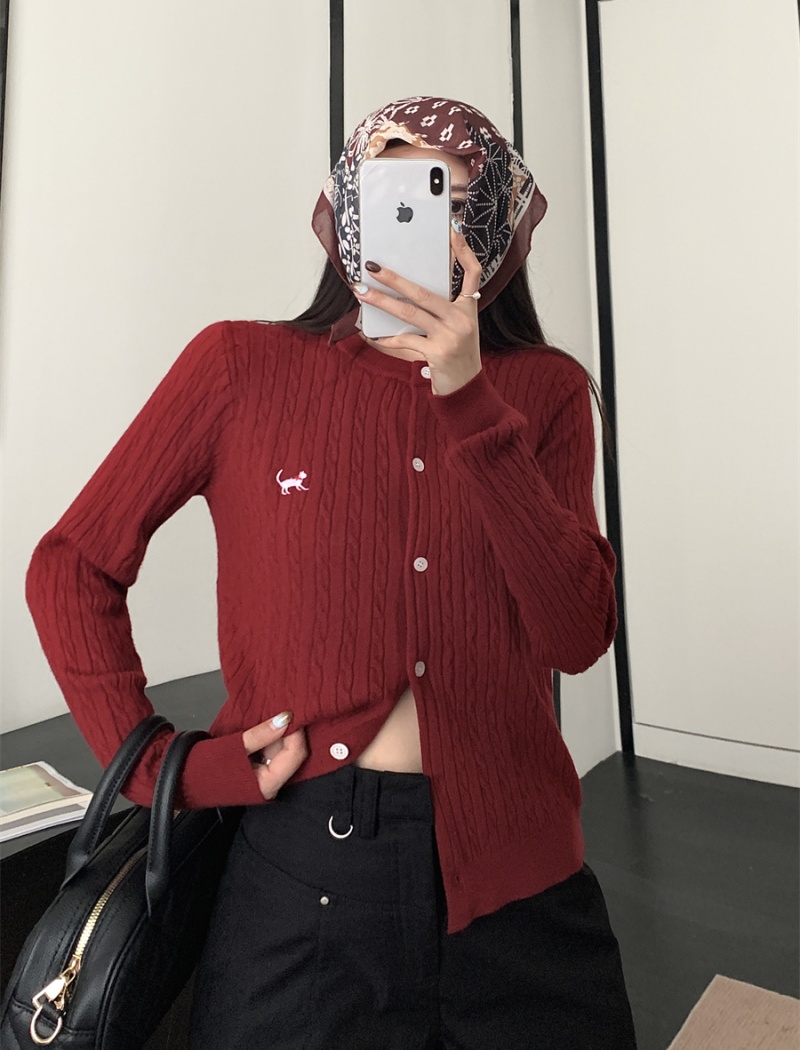 Red long sleeve autumn slim sweet style knitted sweater