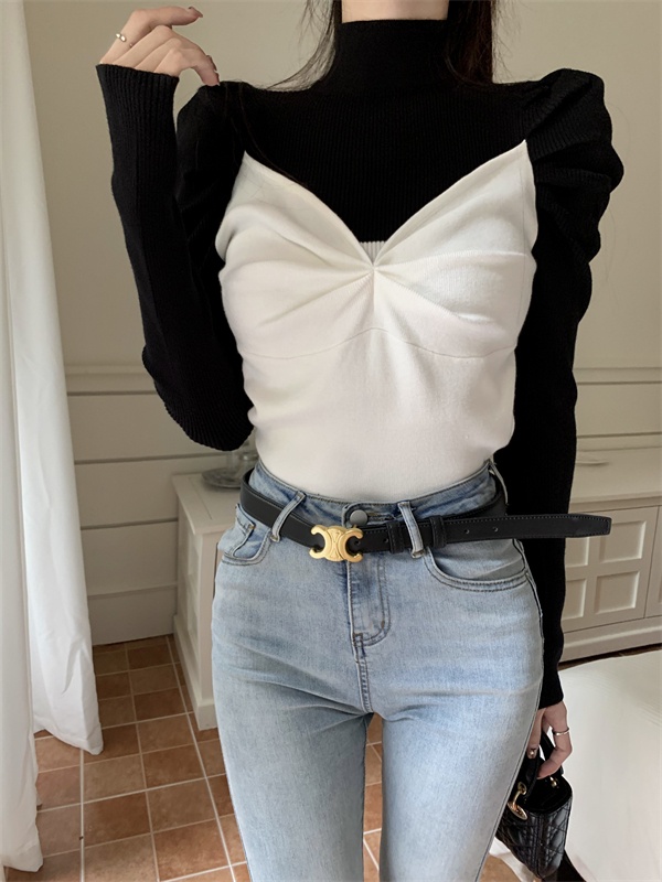 Knitted long sleeve sweater Pseudo-two bottoming shirt