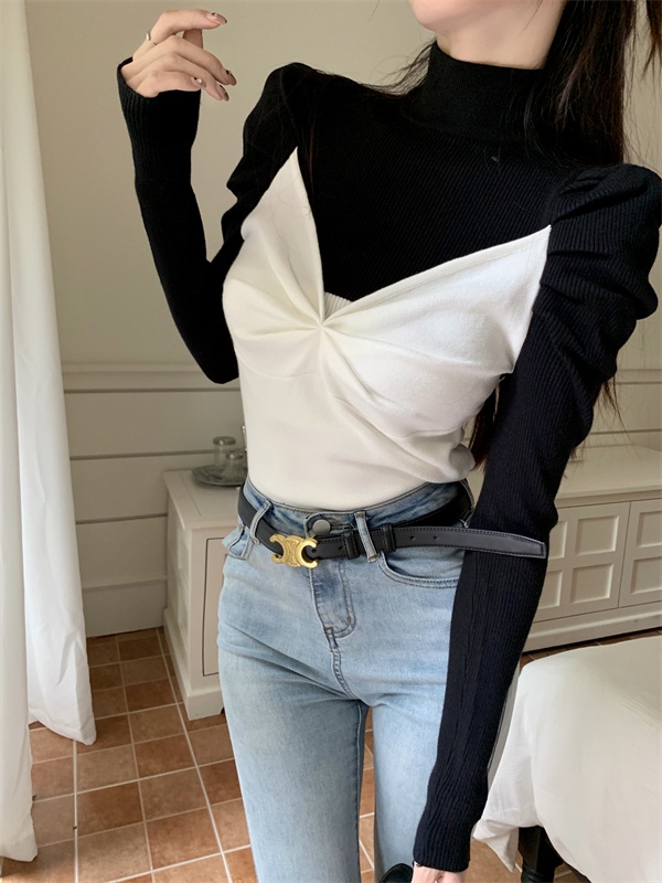 Knitted long sleeve sweater Pseudo-two bottoming shirt