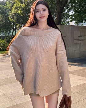 Enticement irregular retro sweater loose knitted tops