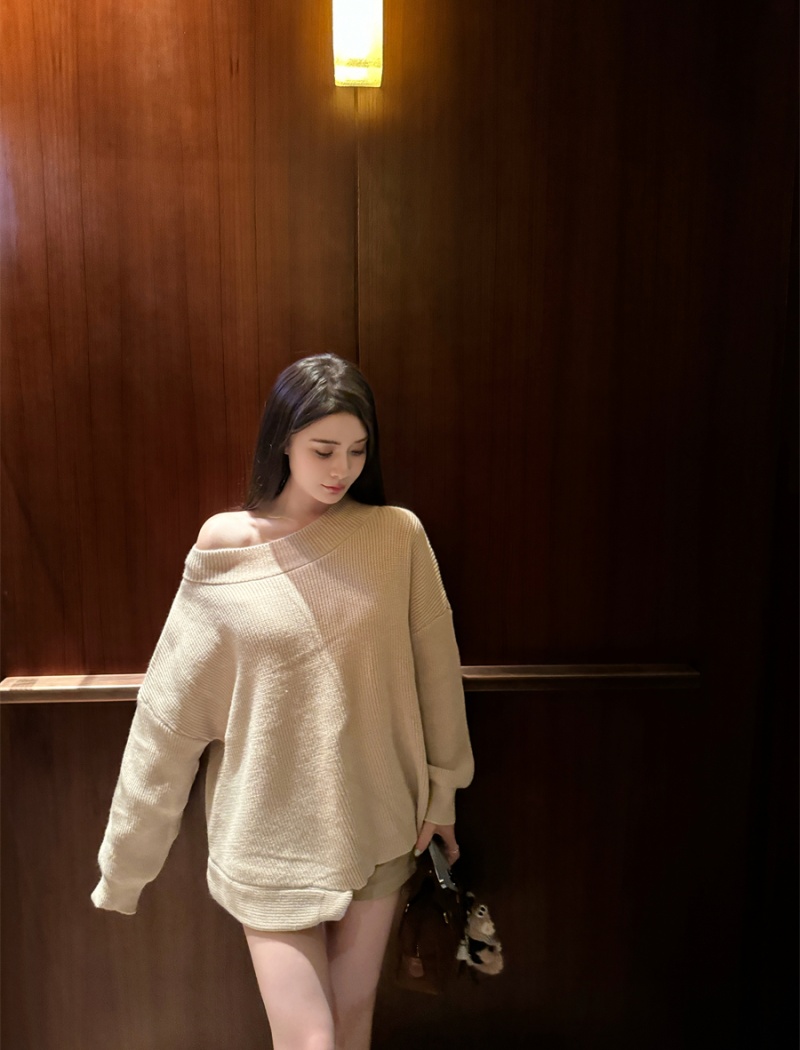 Enticement irregular retro sweater loose knitted tops