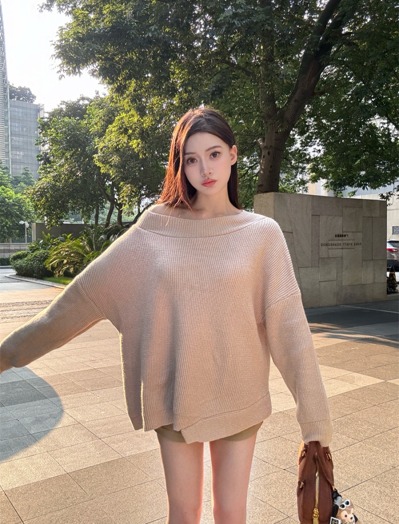 Enticement irregular retro sweater loose knitted tops