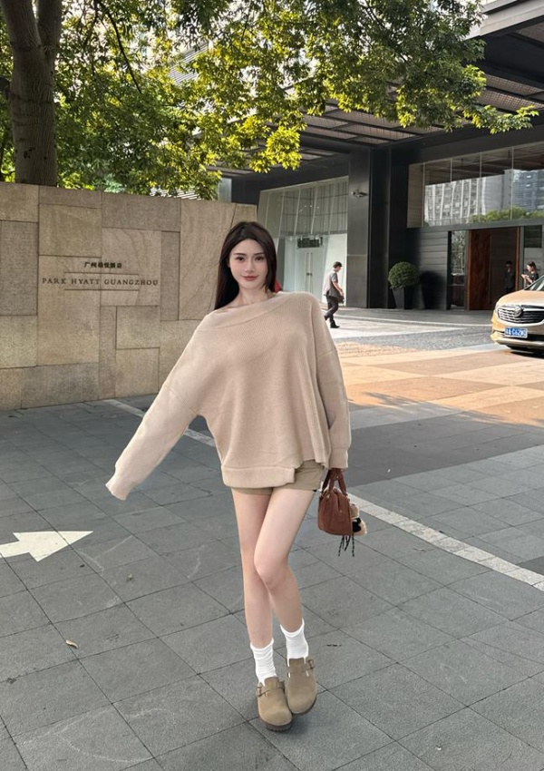 Enticement irregular retro sweater loose knitted tops