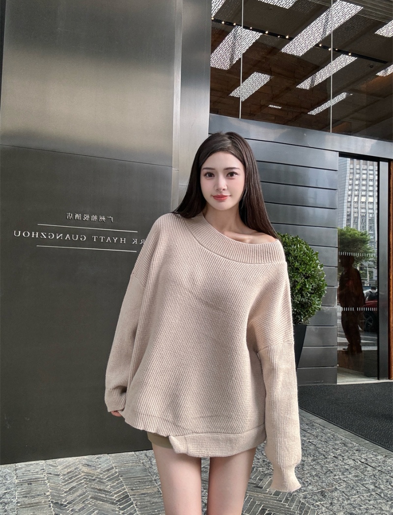 Enticement irregular retro sweater loose knitted tops