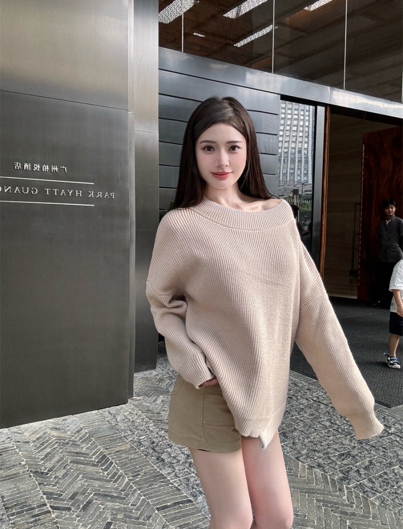 Enticement irregular retro sweater loose knitted tops