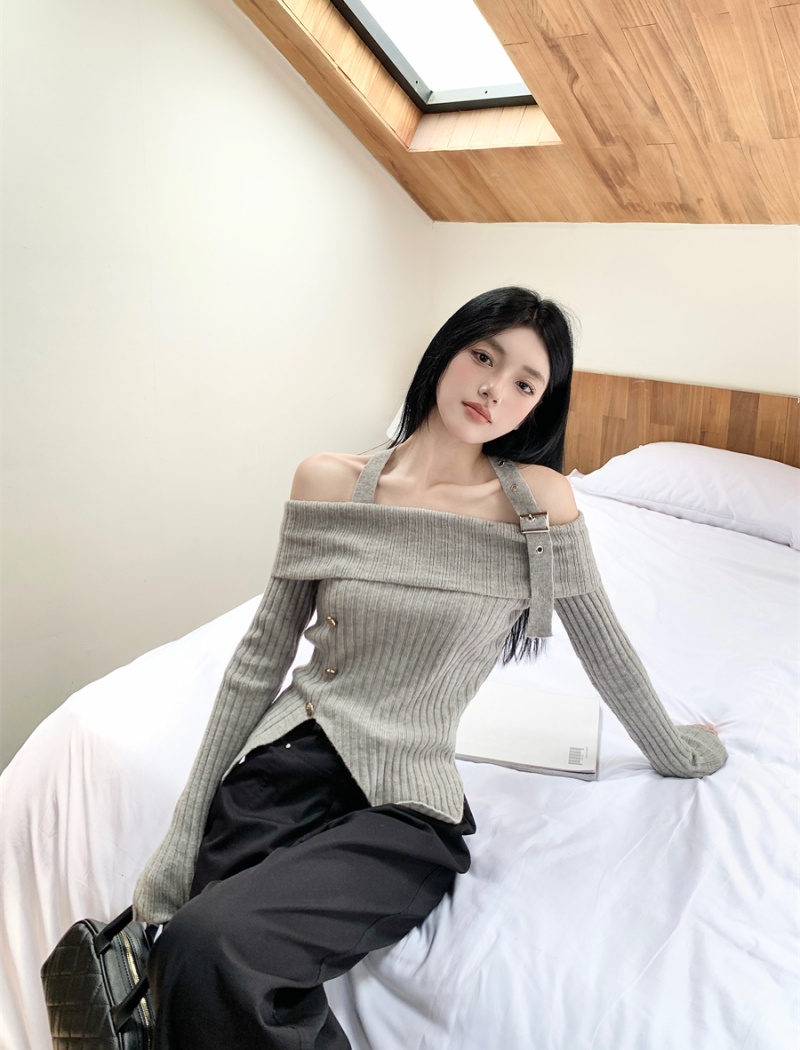 Flat shoulder sweater halter bottoming shirt