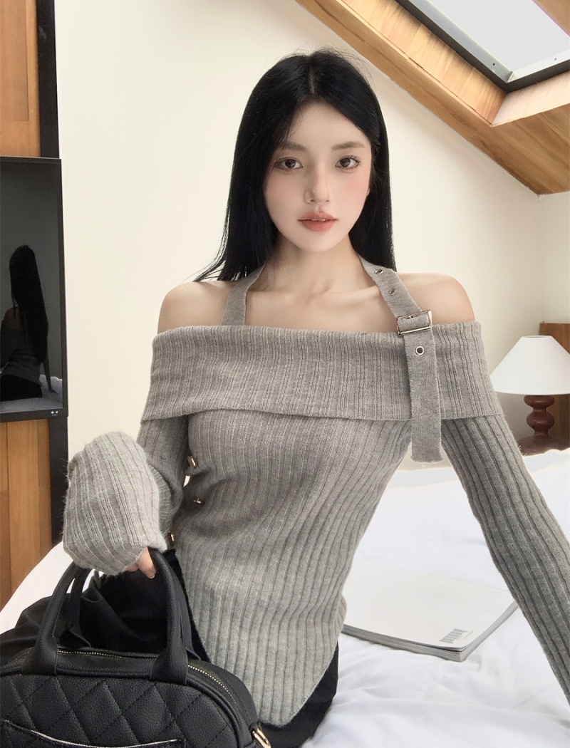 Flat shoulder sweater halter bottoming shirt