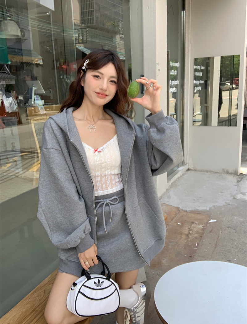 Rhinestone autumn coat letters short skirt 2pcs set