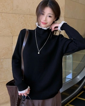 Lace collar knitted tops thermal pit stripe sweater