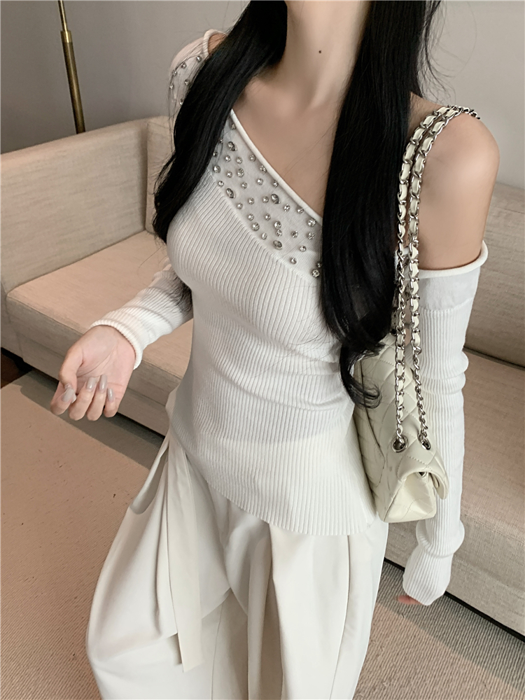 Knitted slim T-shirt irregular strapless tops for women