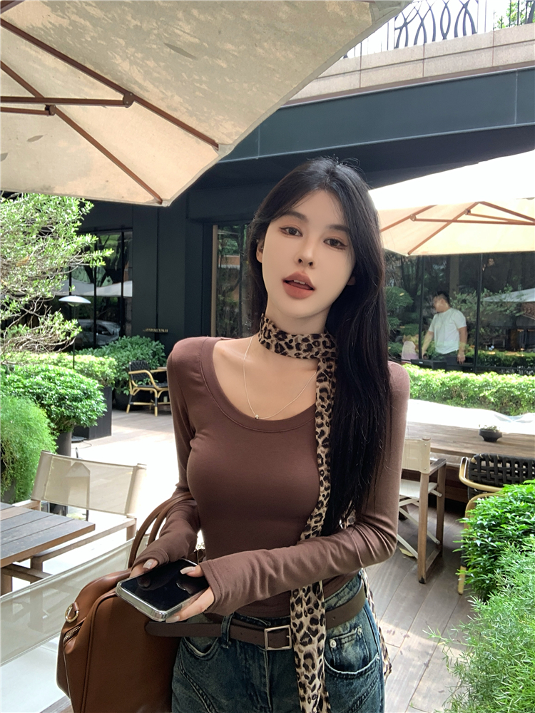 Long sleeve clavicle T-shirt short tops for women