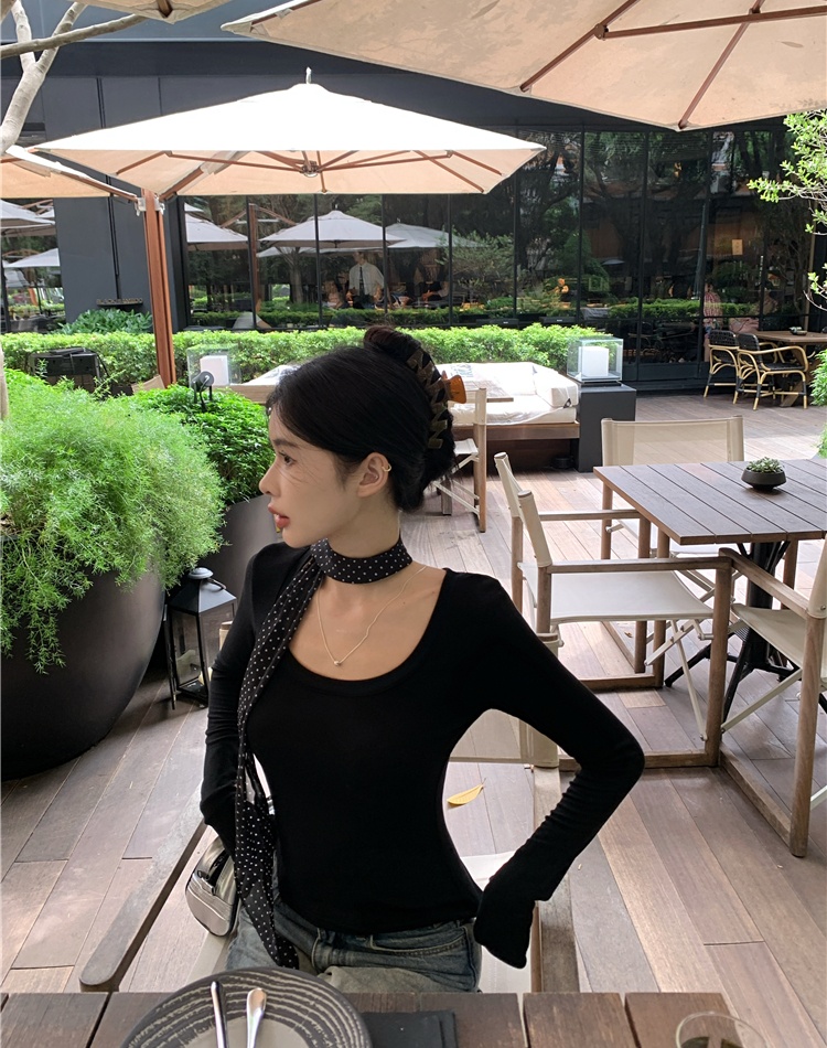 Long sleeve clavicle T-shirt short tops for women