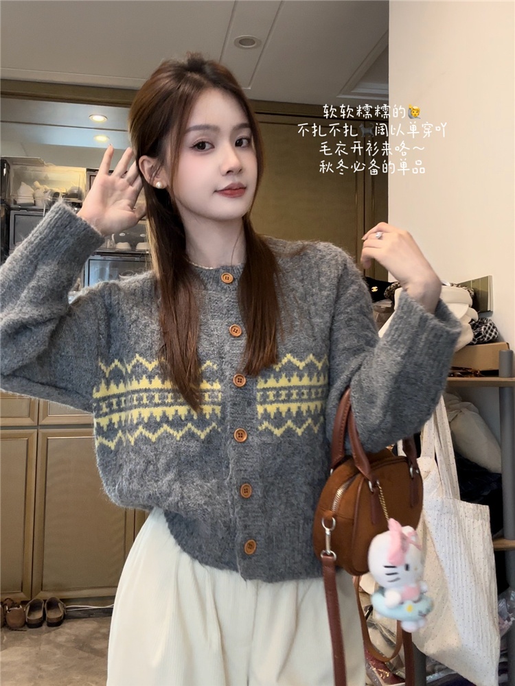 Twist retro knitted cardigan lazy loose sweater for women