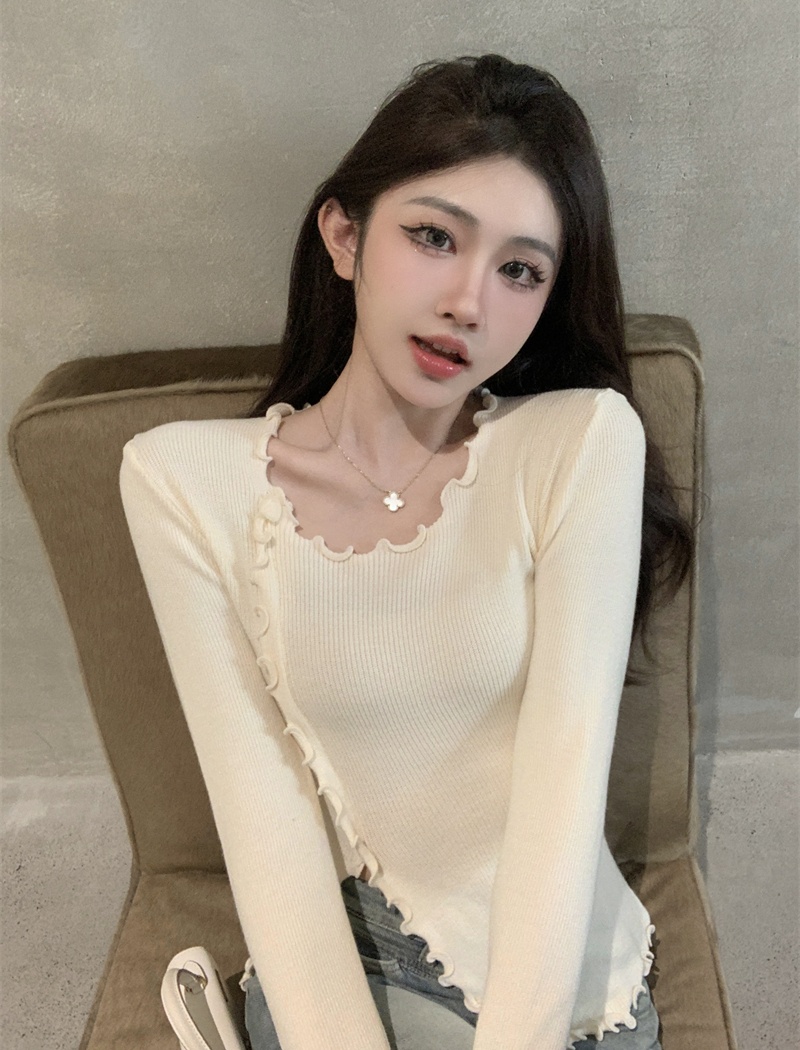 Autumn wood ear irregular knitted split niche tops