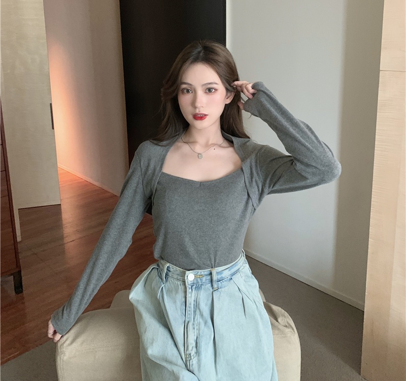 Clavicle autumn and winter sueding slim square collar tops