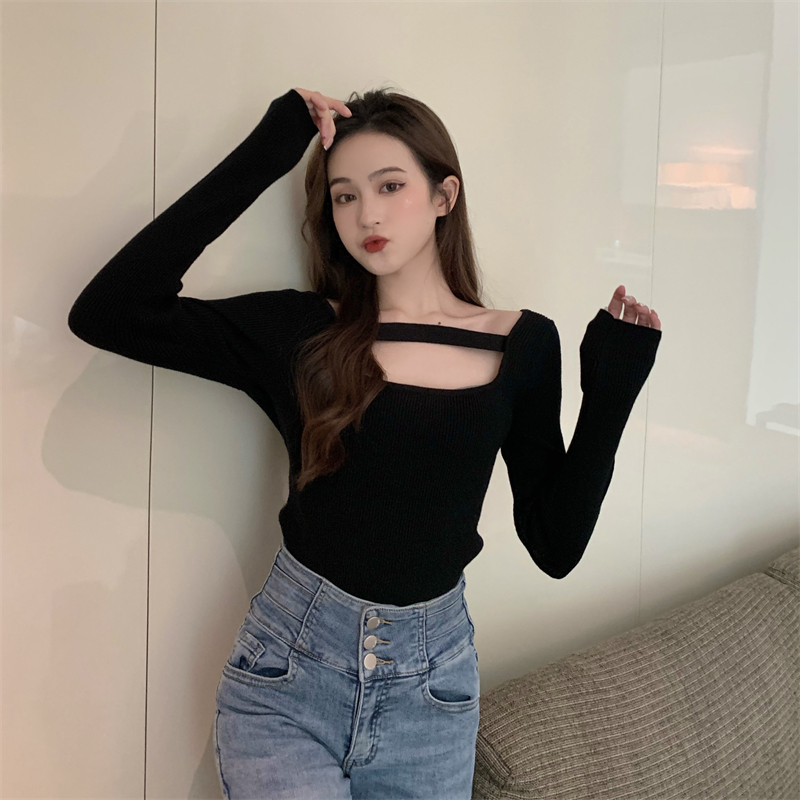 Square collar sweater Korean style bottoming shirt