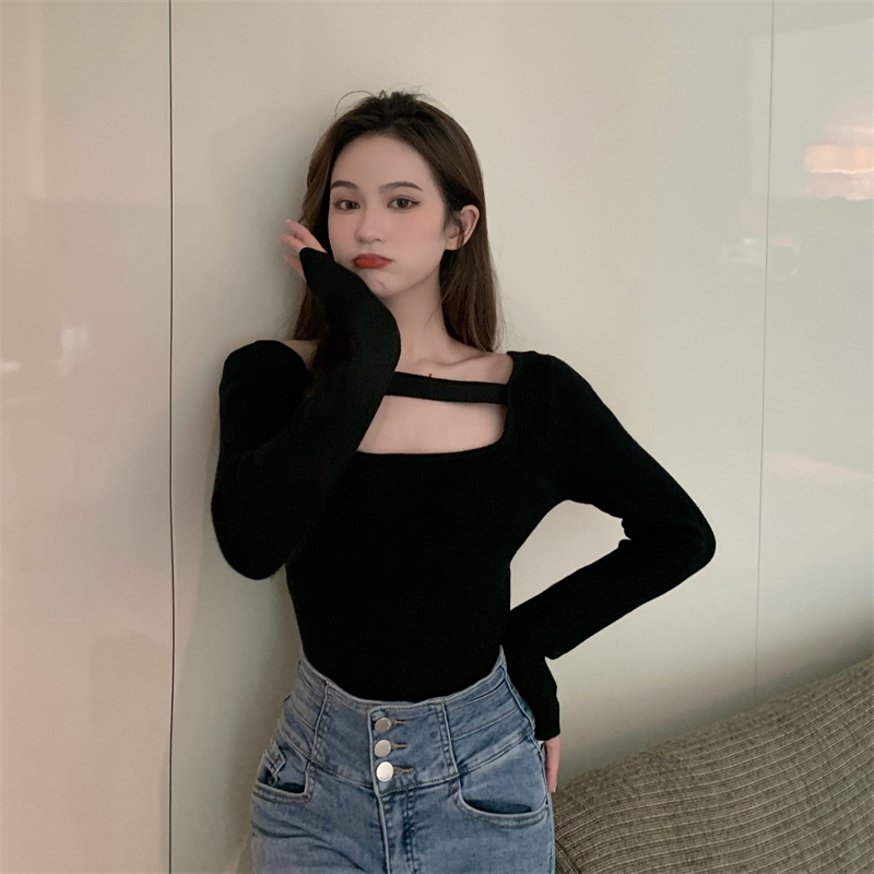 Square collar sweater Korean style bottoming shirt