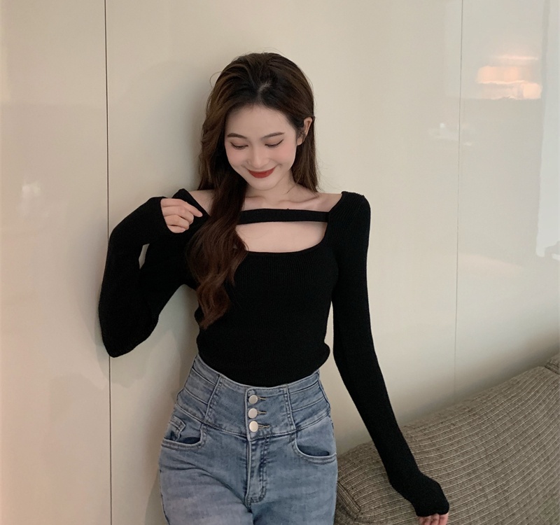 Square collar sweater Korean style bottoming shirt