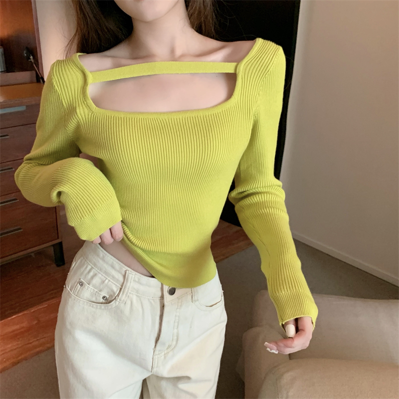 Square collar sweater Korean style bottoming shirt