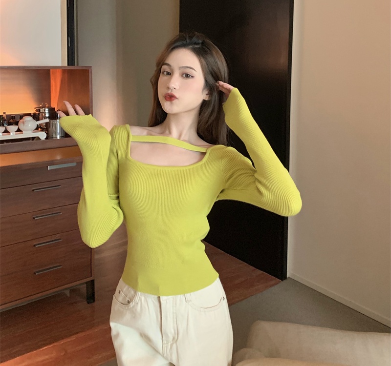 Square collar sweater Korean style bottoming shirt