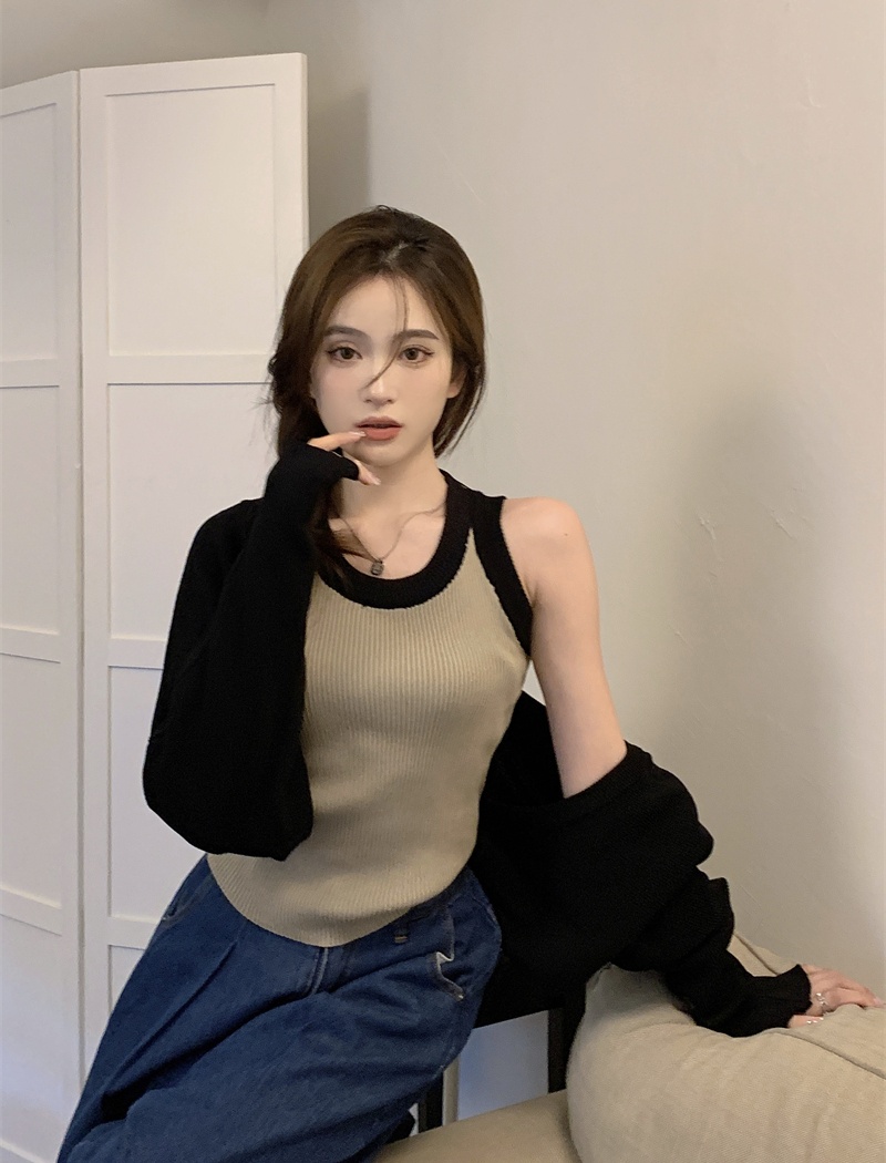 Sling mixed colors coat knitted smock