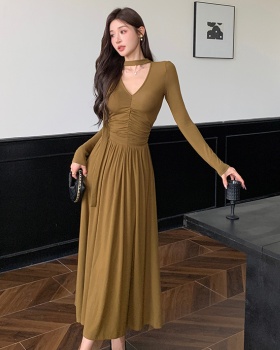 Streamer slim dress fold A-line long dress for women