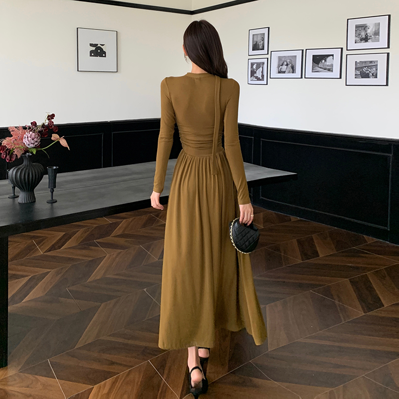 Streamer slim dress fold A-line long dress for women