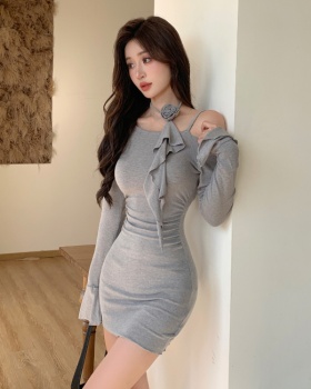 Simple strapless autumn T-back retro slim dress for women