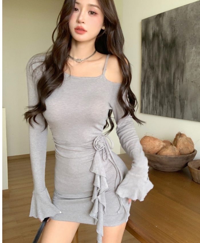 Simple strapless autumn T-back retro slim dress for women