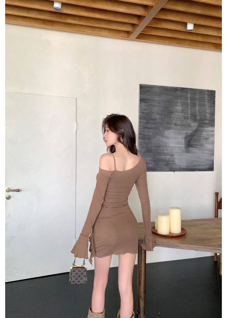 Simple strapless autumn T-back retro slim dress for women