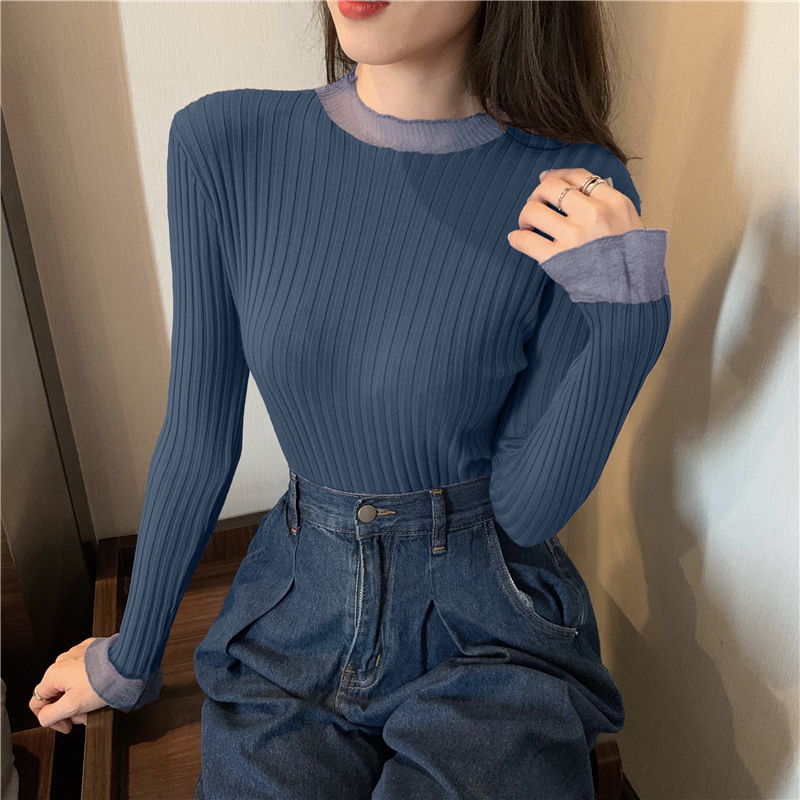 Pit stripe splice sweater all-match bottoming shirt