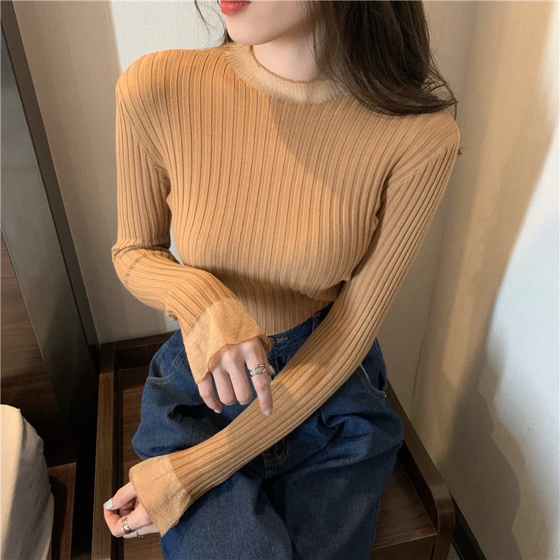 Pit stripe splice sweater all-match bottoming shirt