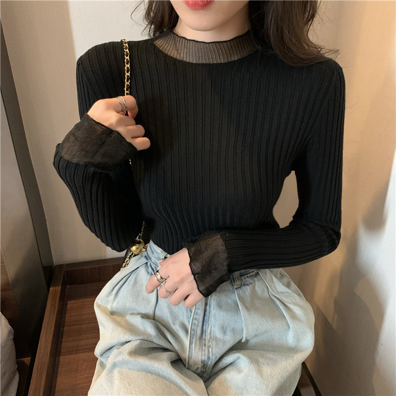 Pit stripe splice sweater all-match bottoming shirt