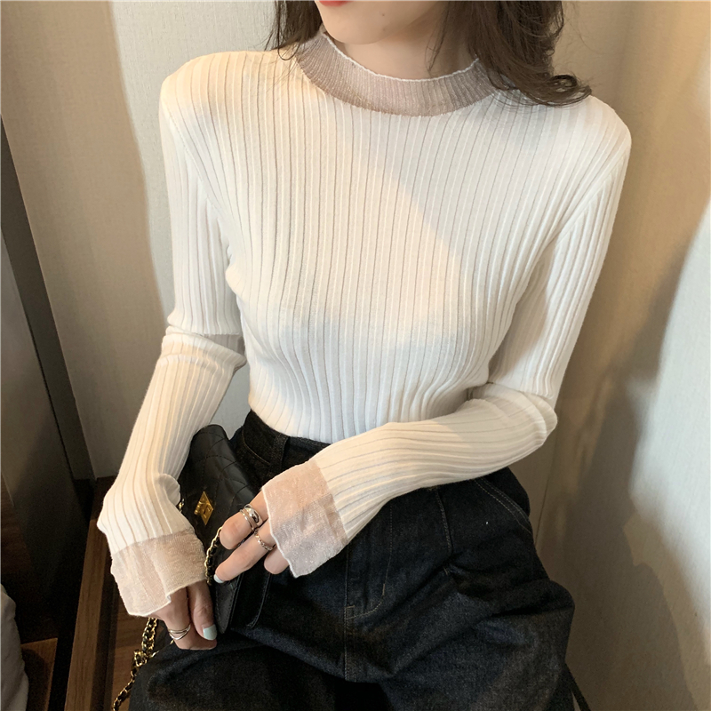 Pit stripe splice sweater all-match bottoming shirt