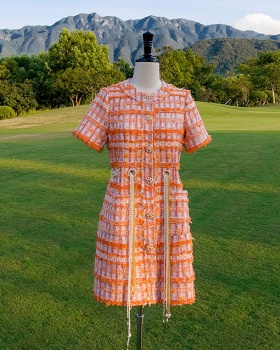 Temperament orange T-back short sleeve dress