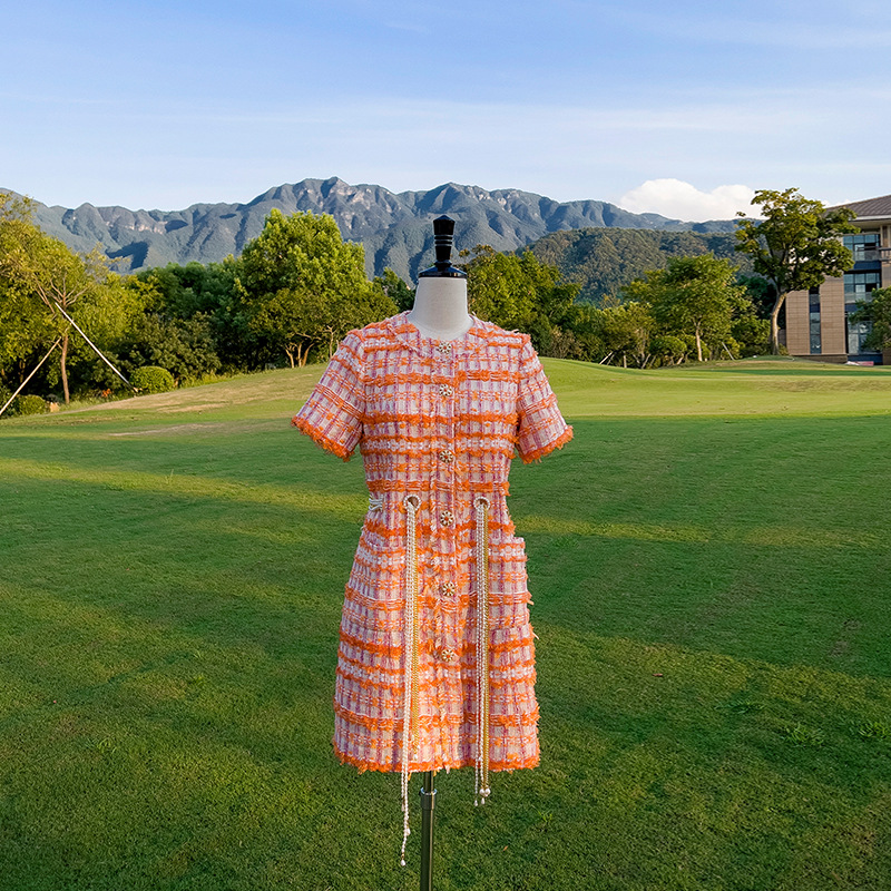 Temperament orange T-back short sleeve dress