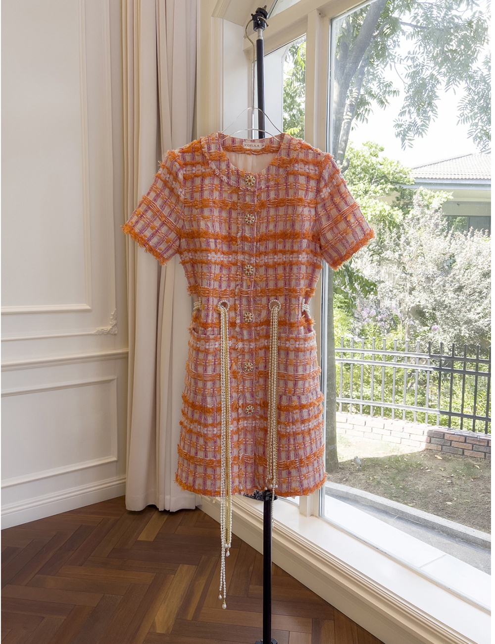 Temperament orange T-back short sleeve dress