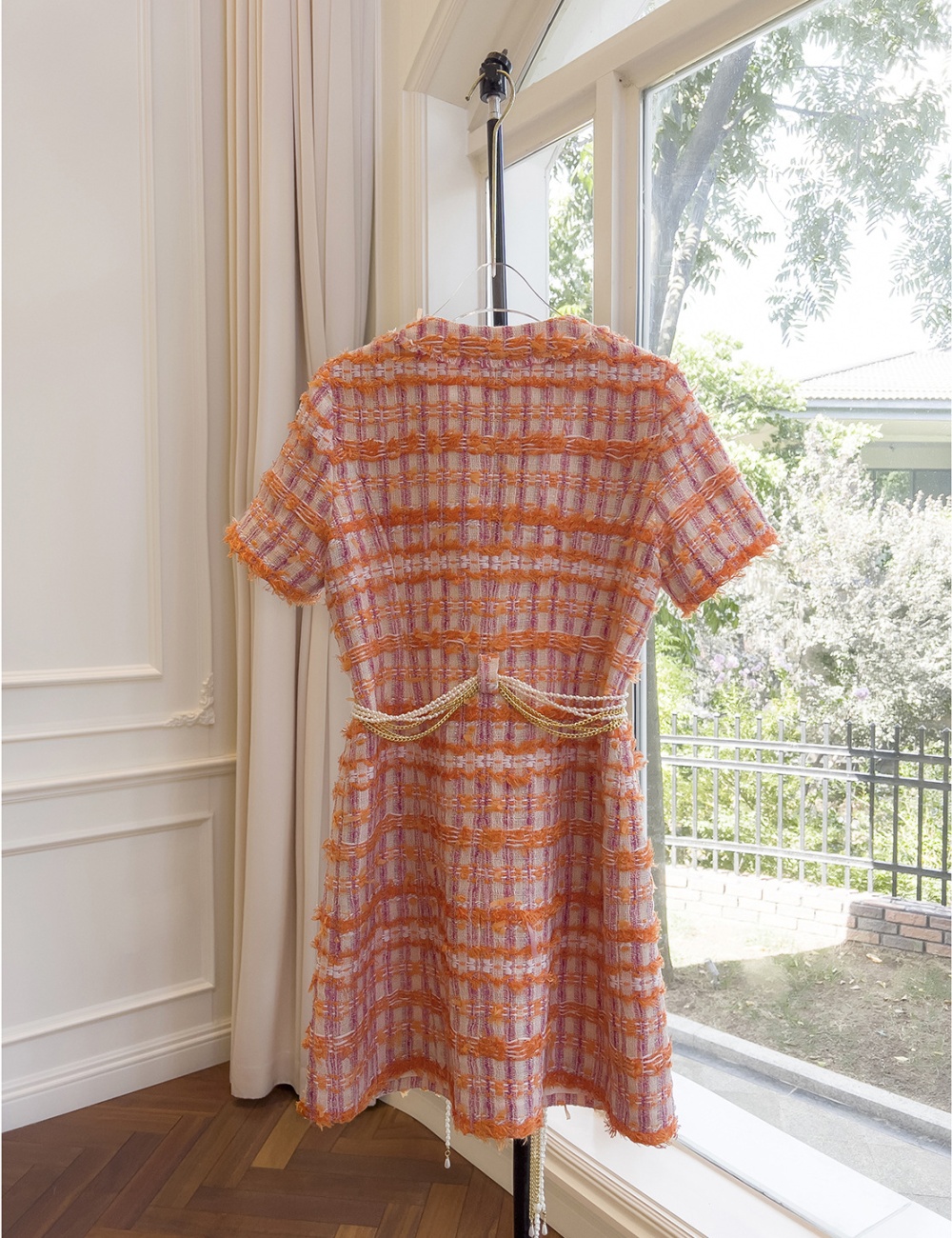 Temperament orange T-back short sleeve dress