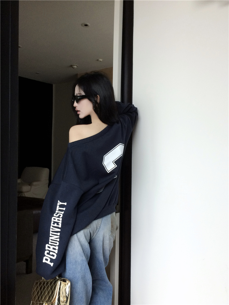 Long sleeve printing tops letters hoodie for women