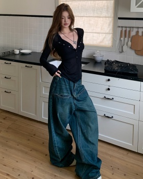 Straight tops all-match wide leg pants 2pcs set