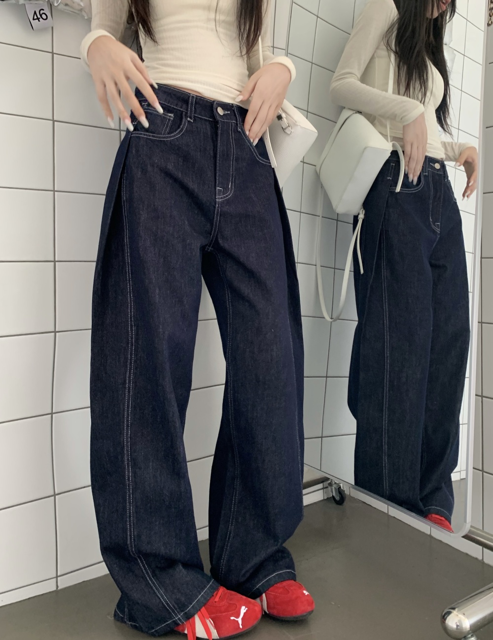 American style jeans wide leg pants for women