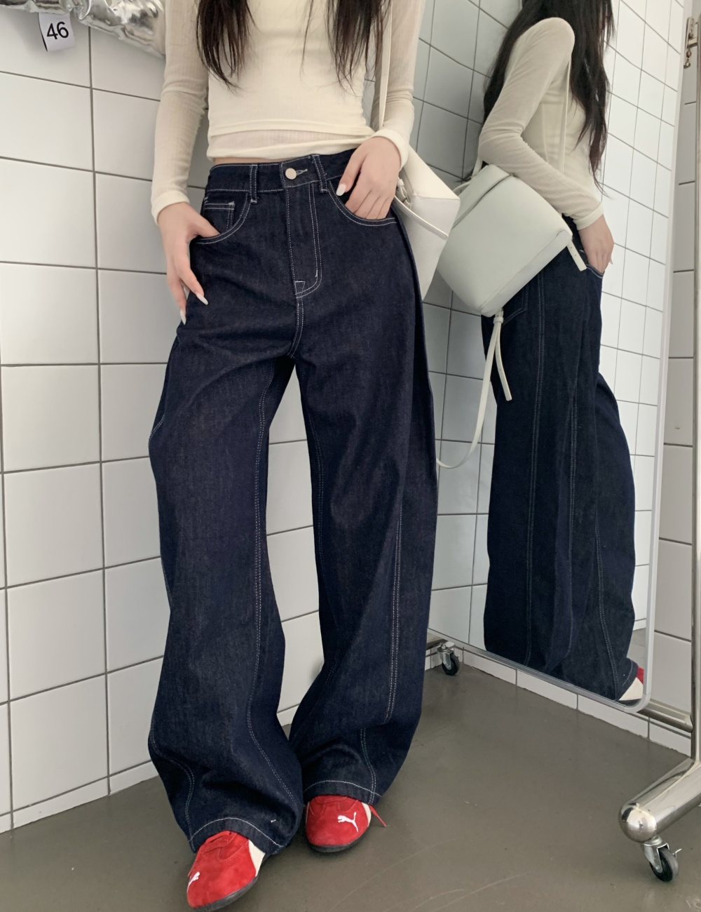 American style jeans wide leg pants for women