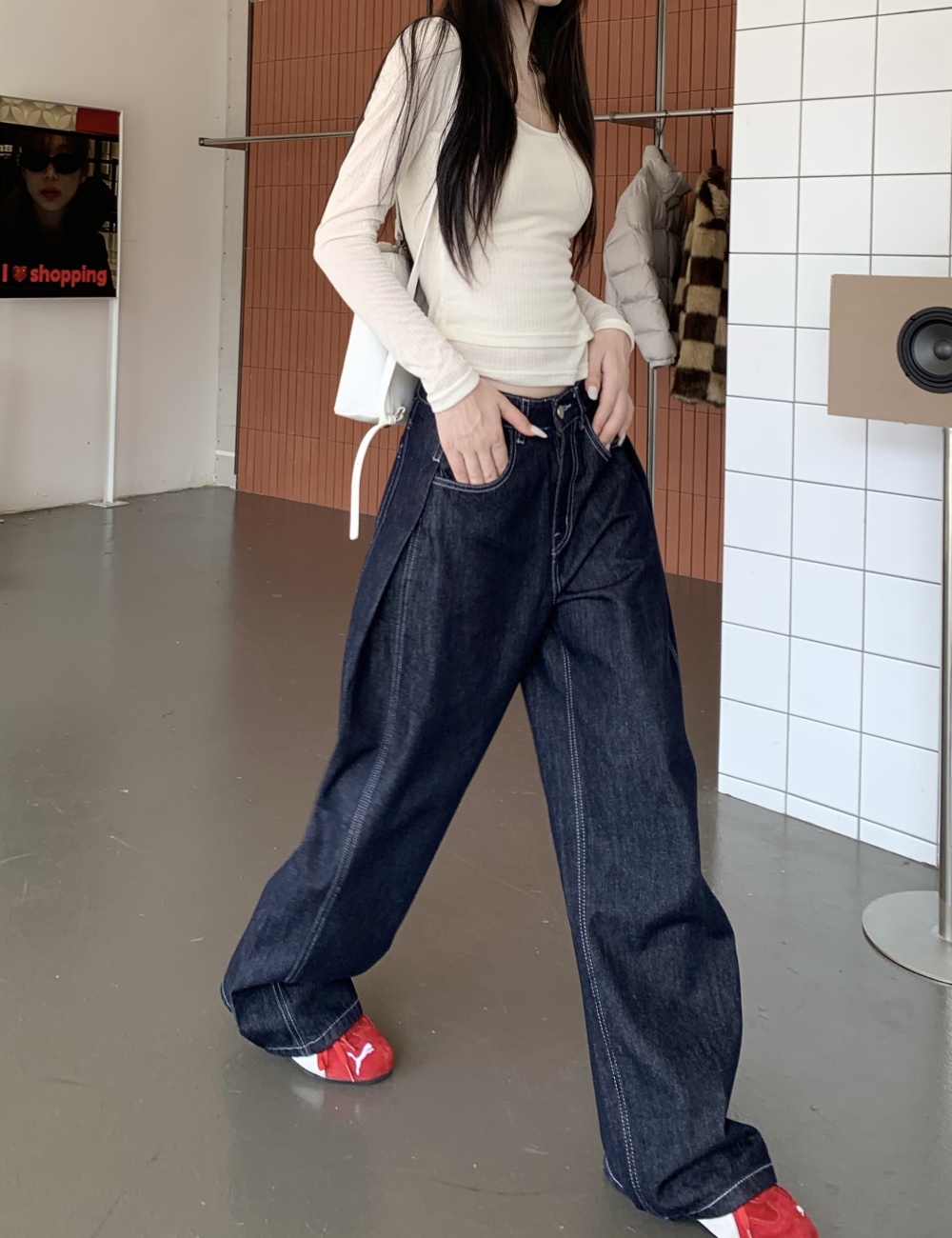 American style jeans wide leg pants for women