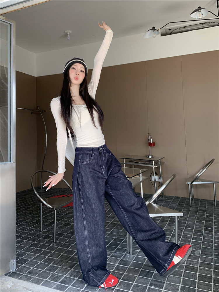 American style jeans wide leg pants for women