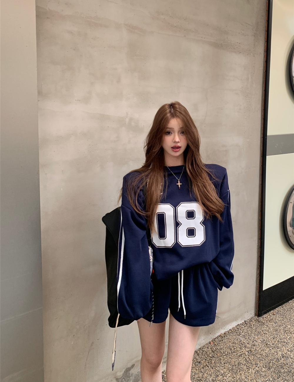 American style loose sports hoodie Casual letters shorts 2pcs set