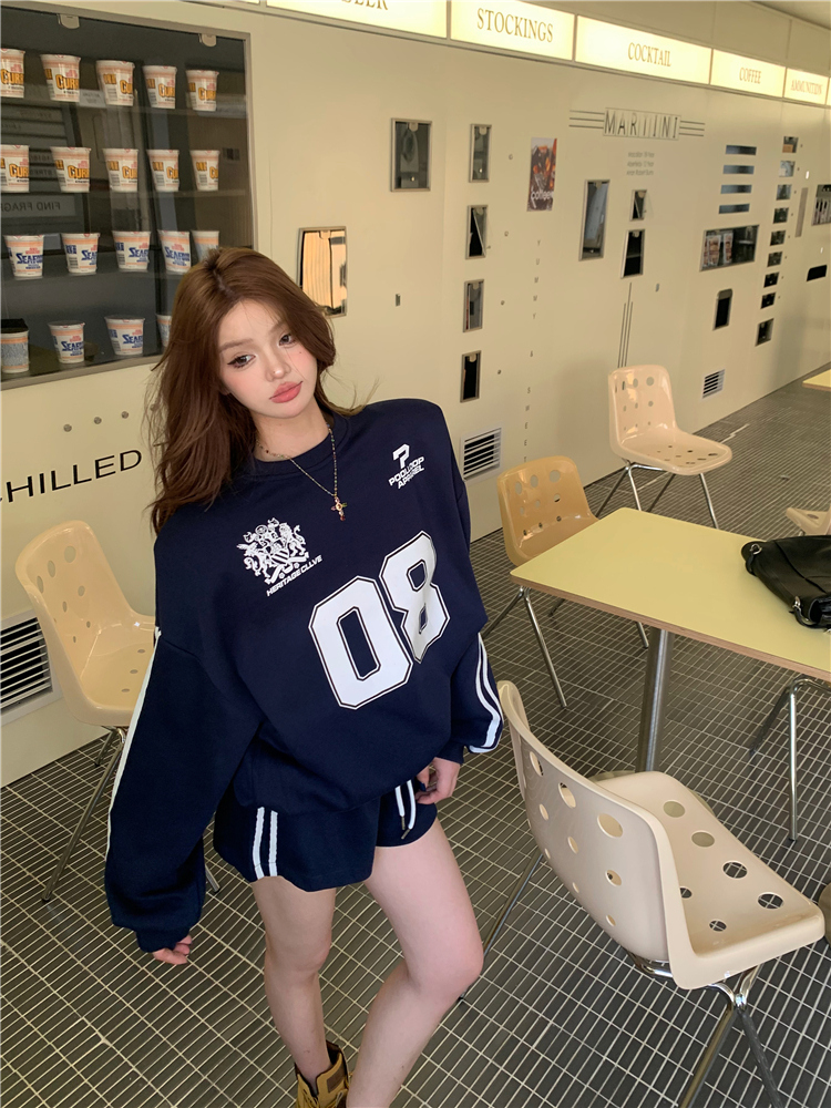 American style loose sports hoodie Casual letters shorts 2pcs set