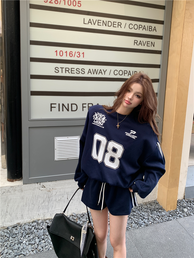 American style loose sports hoodie Casual letters shorts 2pcs set