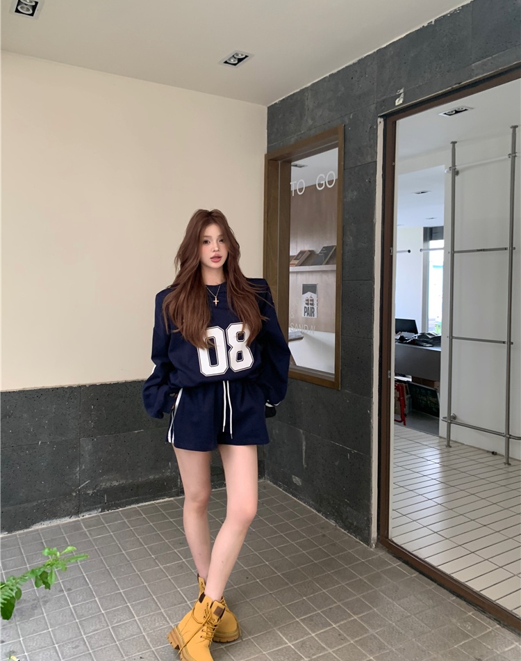 American style loose sports hoodie Casual letters shorts 2pcs set