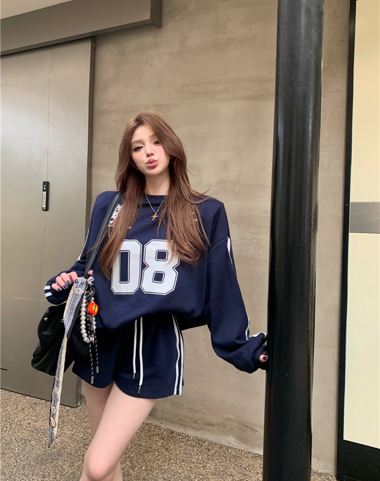 American style loose sports hoodie Casual letters shorts 2pcs set