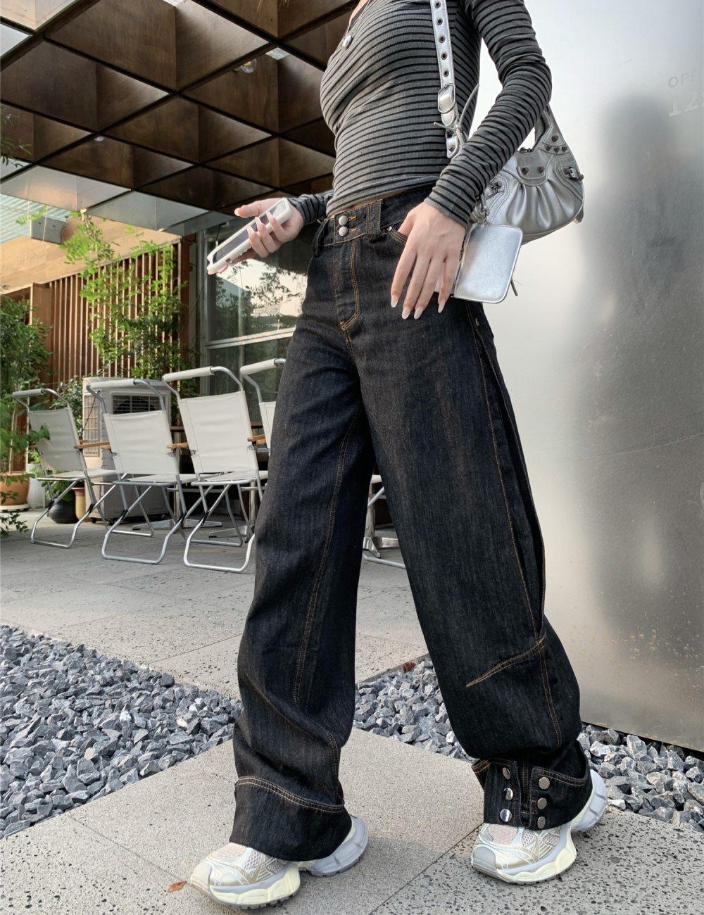 Straight mopping jeans wide leg pants for women